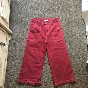 Red wide leg cropped pants